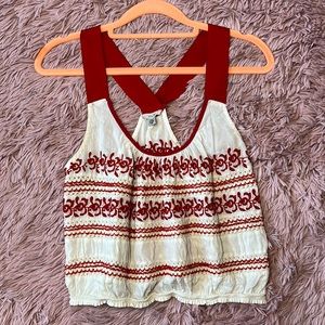 white tank top with red embroidery